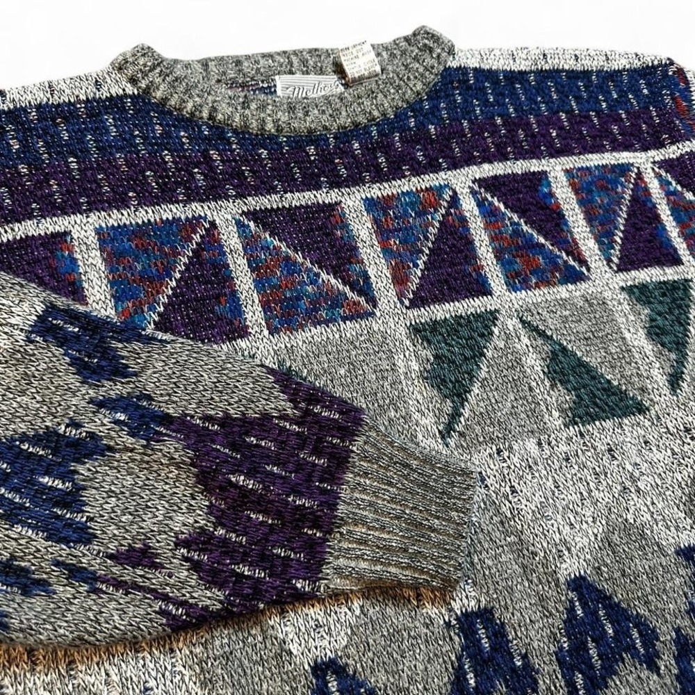 Vintage 80s knitted grandpa grunge geometric‎ sweater size XL
